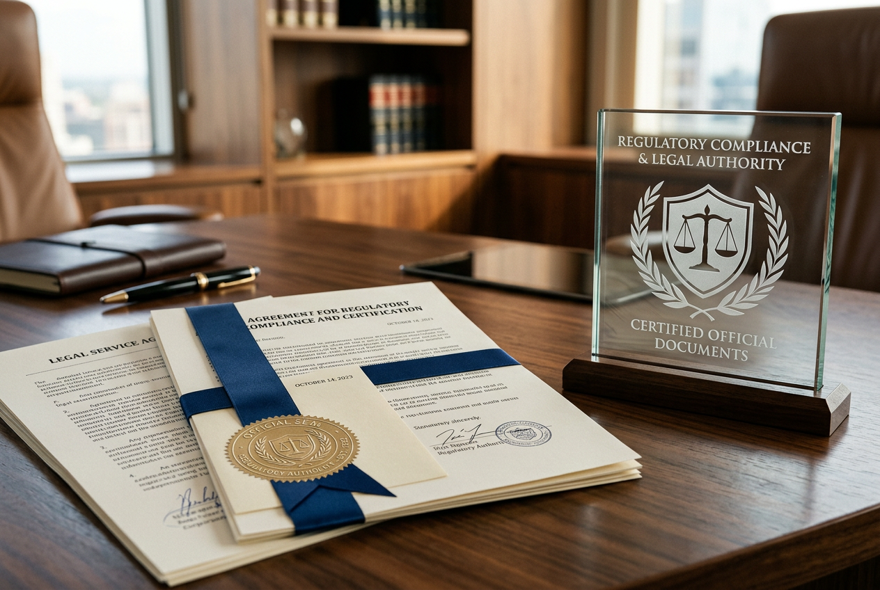 Official legal documents and a shield icon representing a casino license.